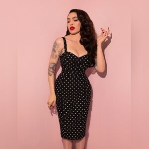 Black Polka Dot Dress Retro Pinup L